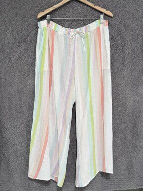 GAP Wide Leg Crinkle Stripe Pants Neon Vert Lounge, Beach, Sleep